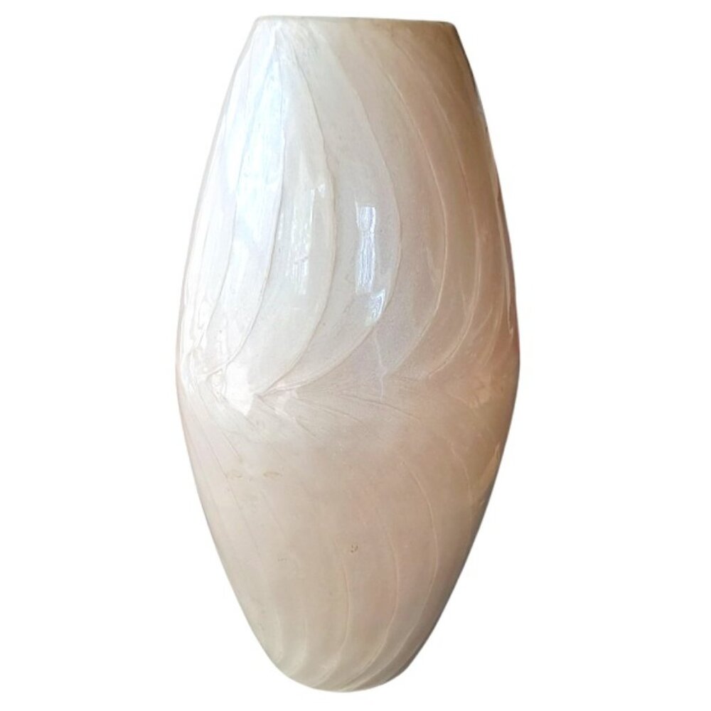 Textured Cream Enamel Aluminum Hour-Glass Shaped Decorative 10" Vase
